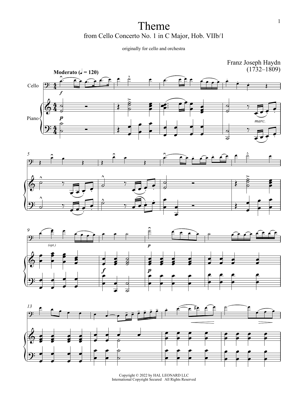Franz Joseph Haydn Cello Concerto In C Major Sheet Music Notes & Chords for Cello and Piano - Download or Print PDF