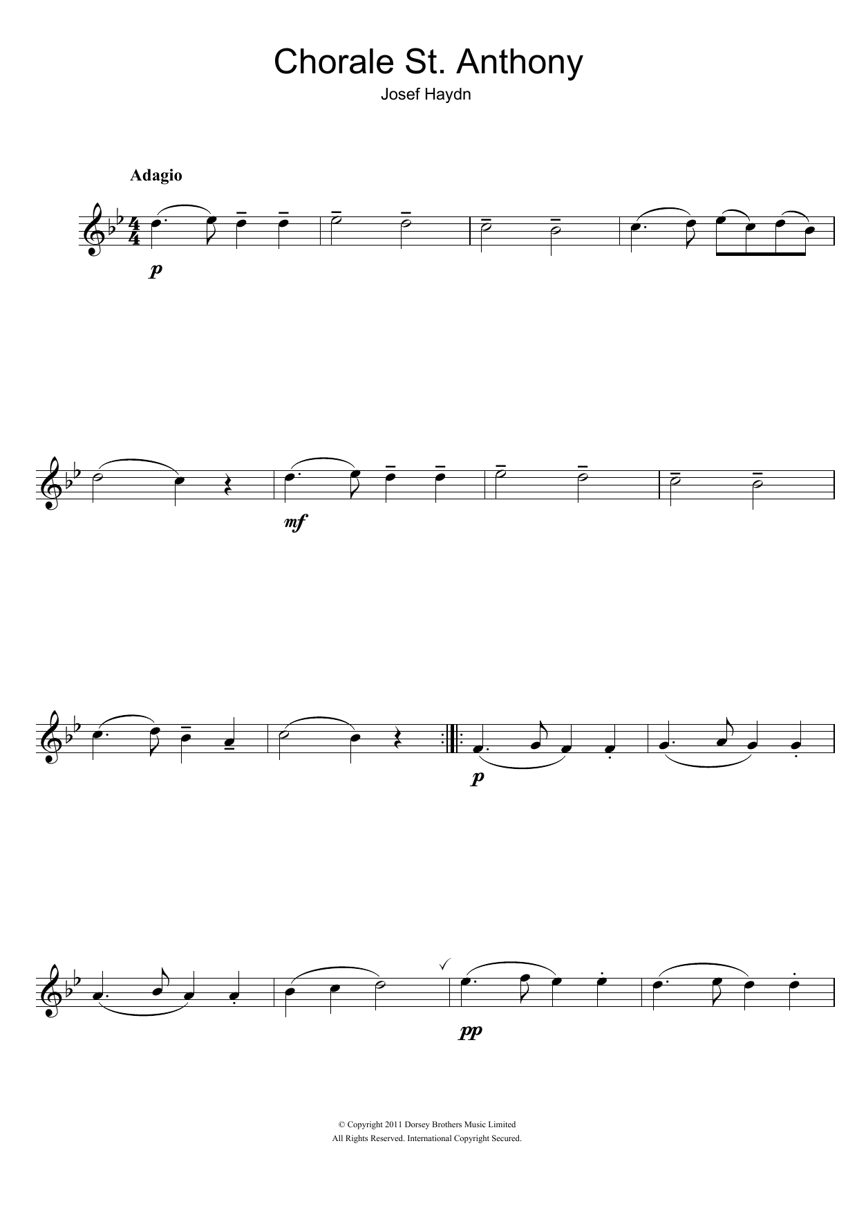 Franz Joseph Haydn Chorale St. Anthony Sheet Music Notes & Chords for Alto Saxophone - Download or Print PDF