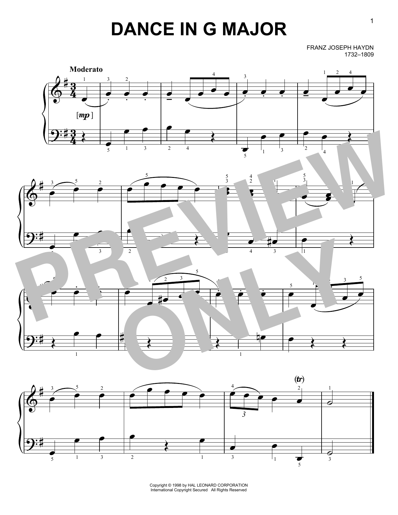 Joseph Haydn Dance In G Major Sheet Music Notes & Chords for Easy Piano - Download or Print PDF Joseph Haydn Dance In G Major Sheet Music Notes & Chords for Easy Piano - Download or Print PDF