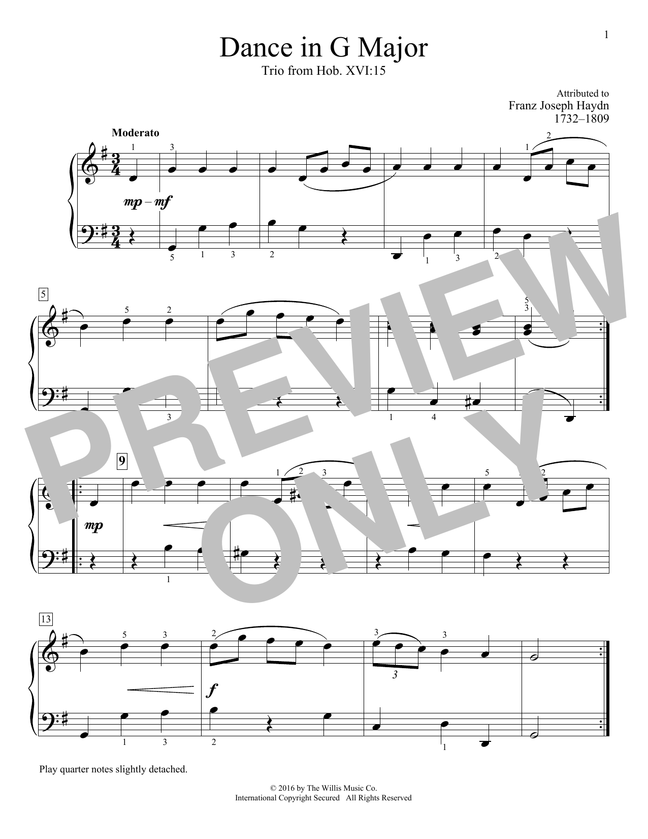 Franz Joseph Haydn Dance In G Major, Trio from Hob. XVI:15 Sheet Music Notes & Chords for Educational Piano - Download or Print PDF