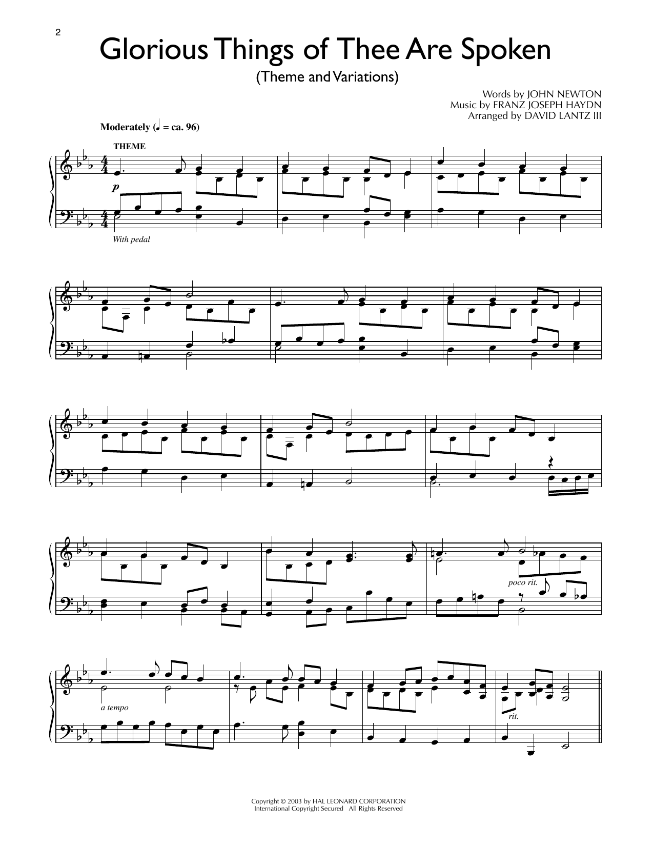 Franz Joseph Haydn Glorious Things Of Thee Are Spoken (arr. David Lantz III) Sheet Music Notes & Chords for Piano Solo - Download or Print PDF