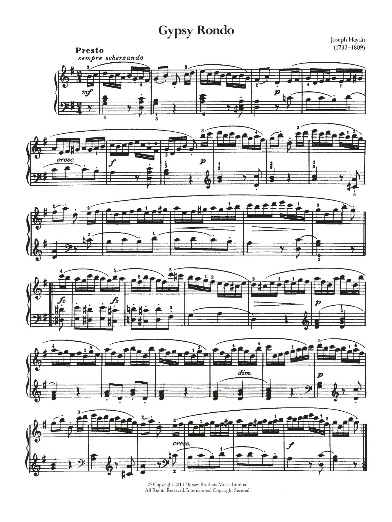 Franz Joseph Haydn Gypsy Rondo Sheet Music Notes & Chords for Piano Solo - Download or Print PDF