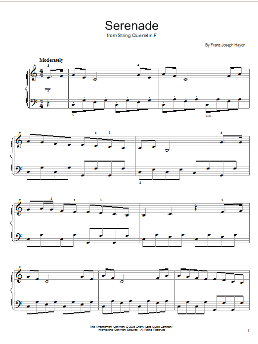Franz Joseph Haydn Serenade From String Quartet in F Sheet Music Notes & Chords for Easy Piano - Download or Print PDF