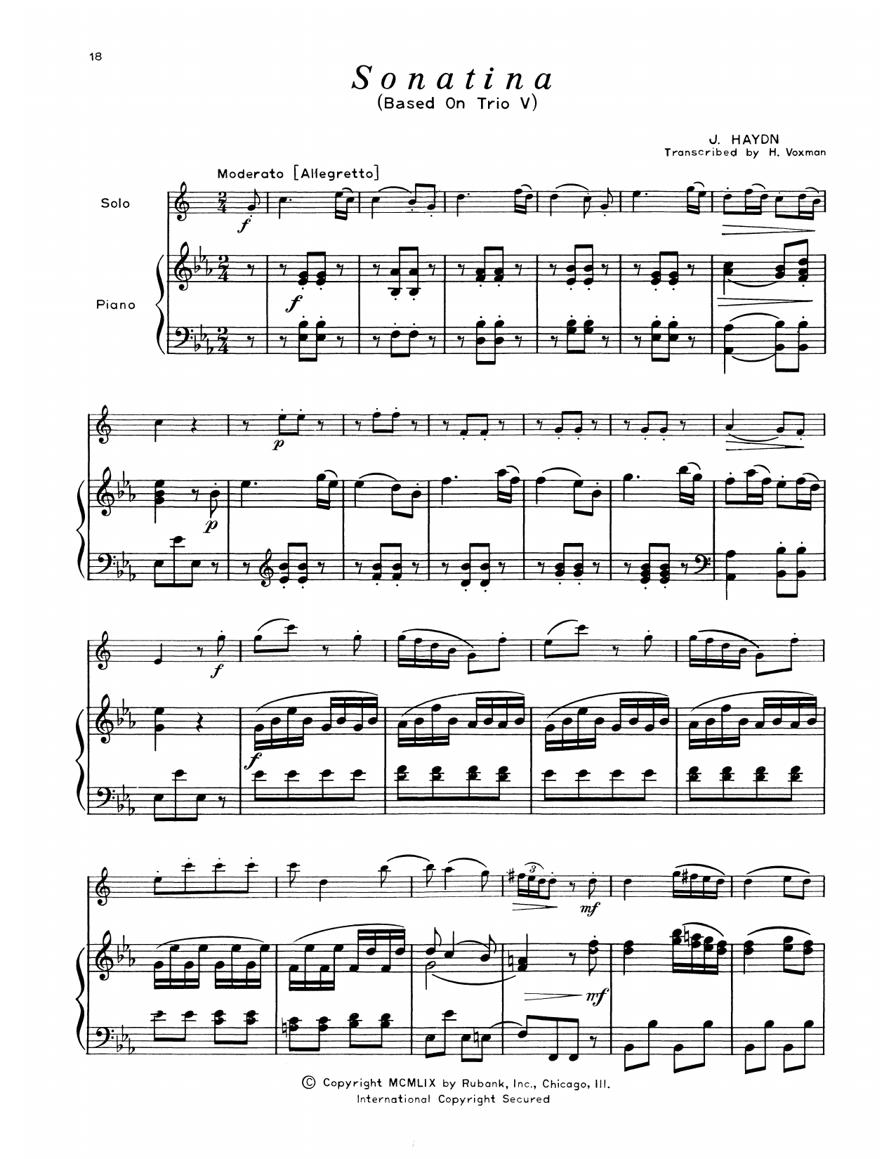 Franz Joseph Haydn Sonatina (Trio V) Sheet Music Notes & Chords for Alto Sax and Piano - Download or Print PDF