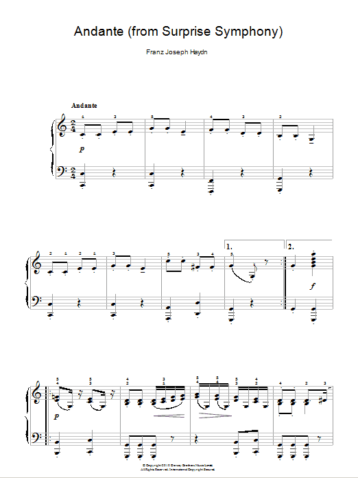 Franz Joseph Haydn Symphony No.94 ‘Surprise' (2nd Movement) Sheet Music Notes & Chords for Easy Piano - Download or Print PDF