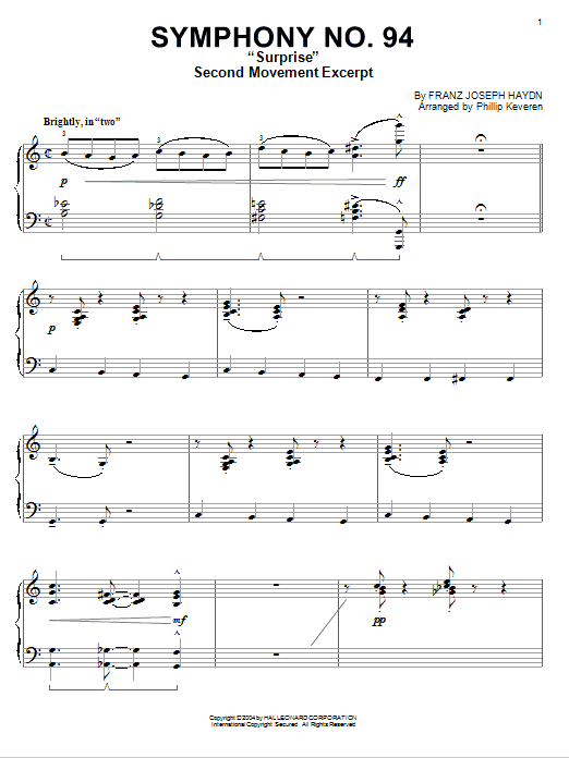 Franz Joseph Haydn The Surprise Symphony [Jazz version] (arr. Phillip Keveren) Sheet Music Notes & Chords for Piano - Download or Print PDF