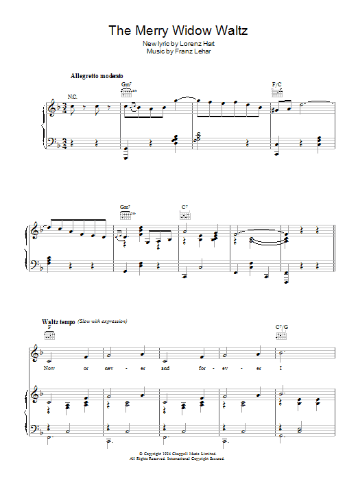 Franz Lehar The Merry Widow Waltz Sheet Music Notes & Chords for Piano, Vocal & Guitar (Right-Hand Melody) - Download or Print PDF