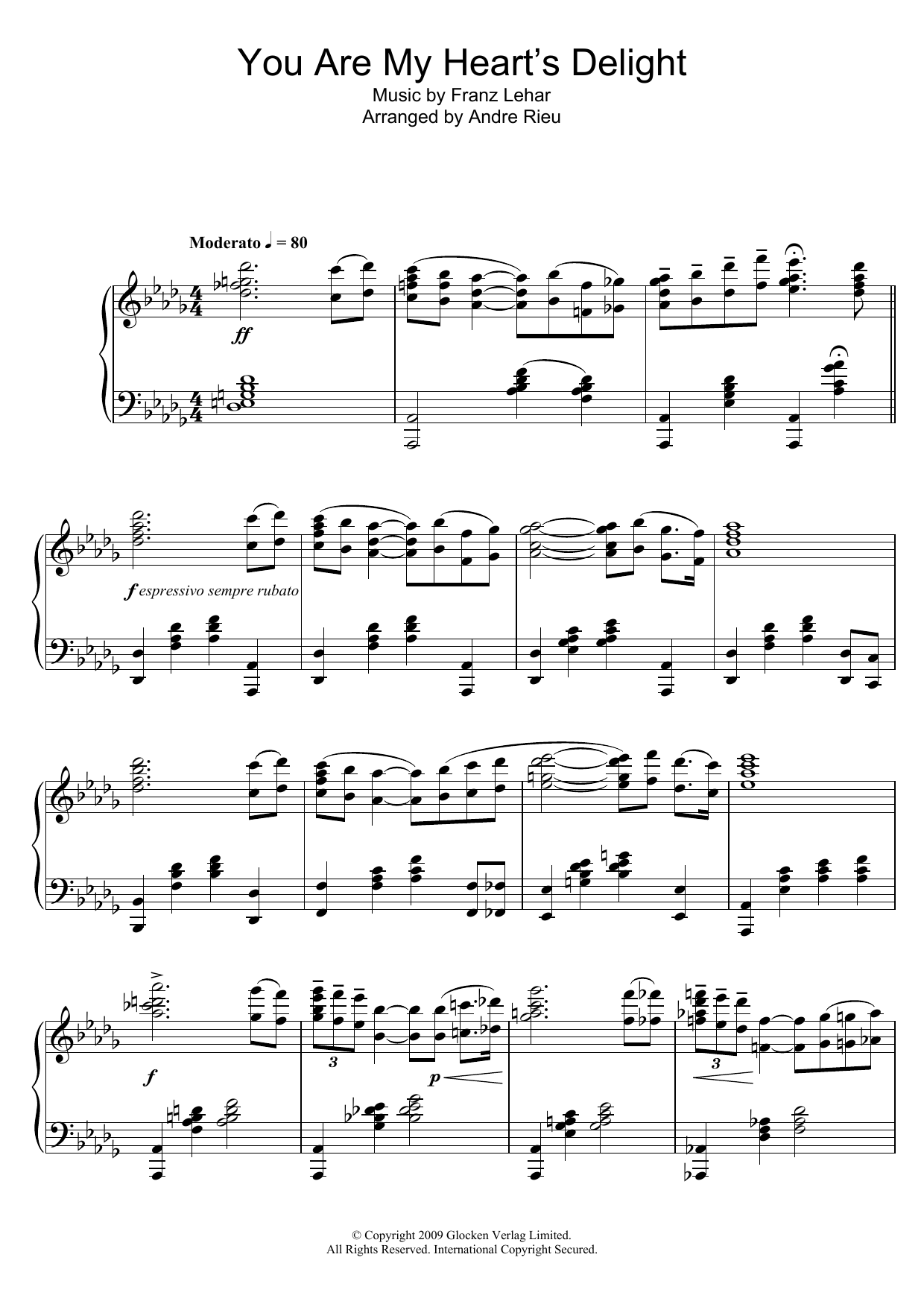 Franz Lehár You Are My Heart's Delight Sheet Music Notes & Chords for Piano - Download or Print PDF