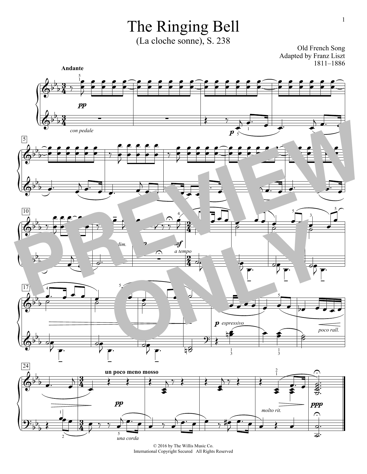 Franz Liszt (adapt.) The Ringing Bell (La cloche sonne), S. 238 Sheet Music Notes & Chords for Educational Piano - Download or Print PDF