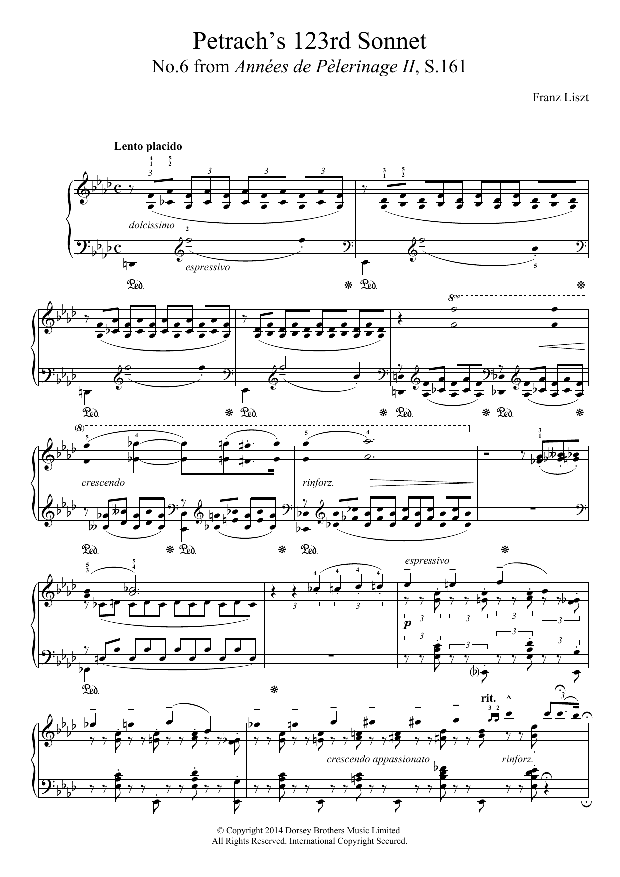 Franz Liszt Annees De Pelerinage II, No.6: Petrarch's 123rd Sonnet Sheet Music Notes & Chords for Piano - Download or Print PDF