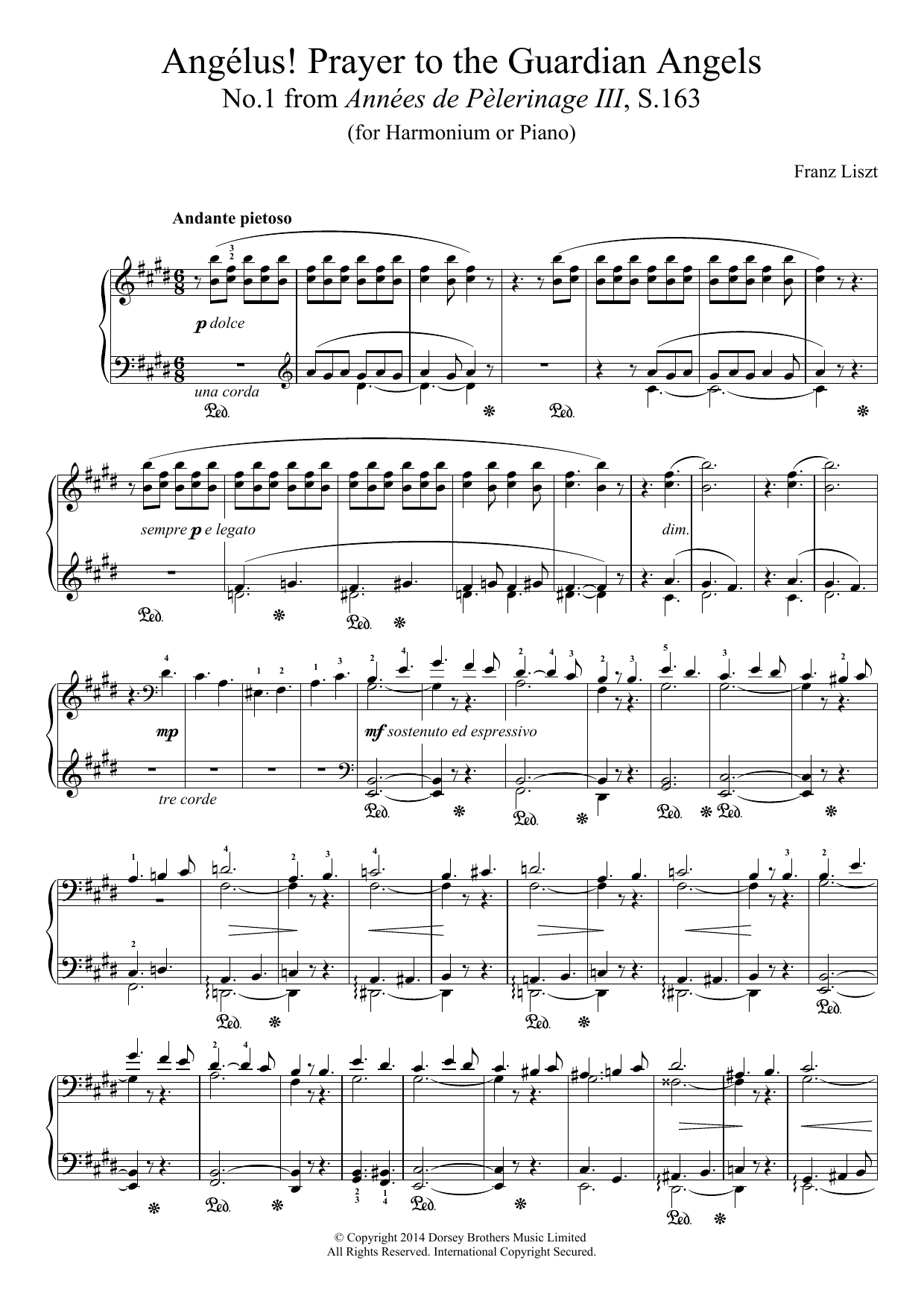 Franz Liszt Annees De Pelerinage III, No.1: Angelus! Prayer To The Guardian Angels Sheet Music Notes & Chords for Piano - Download or Print PDF