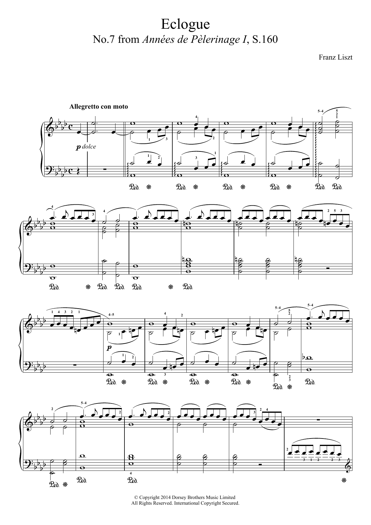 Franz Liszt Annees De Pelerinage, No.7: Eclogue Sheet Music Notes & Chords for Piano - Download or Print PDF