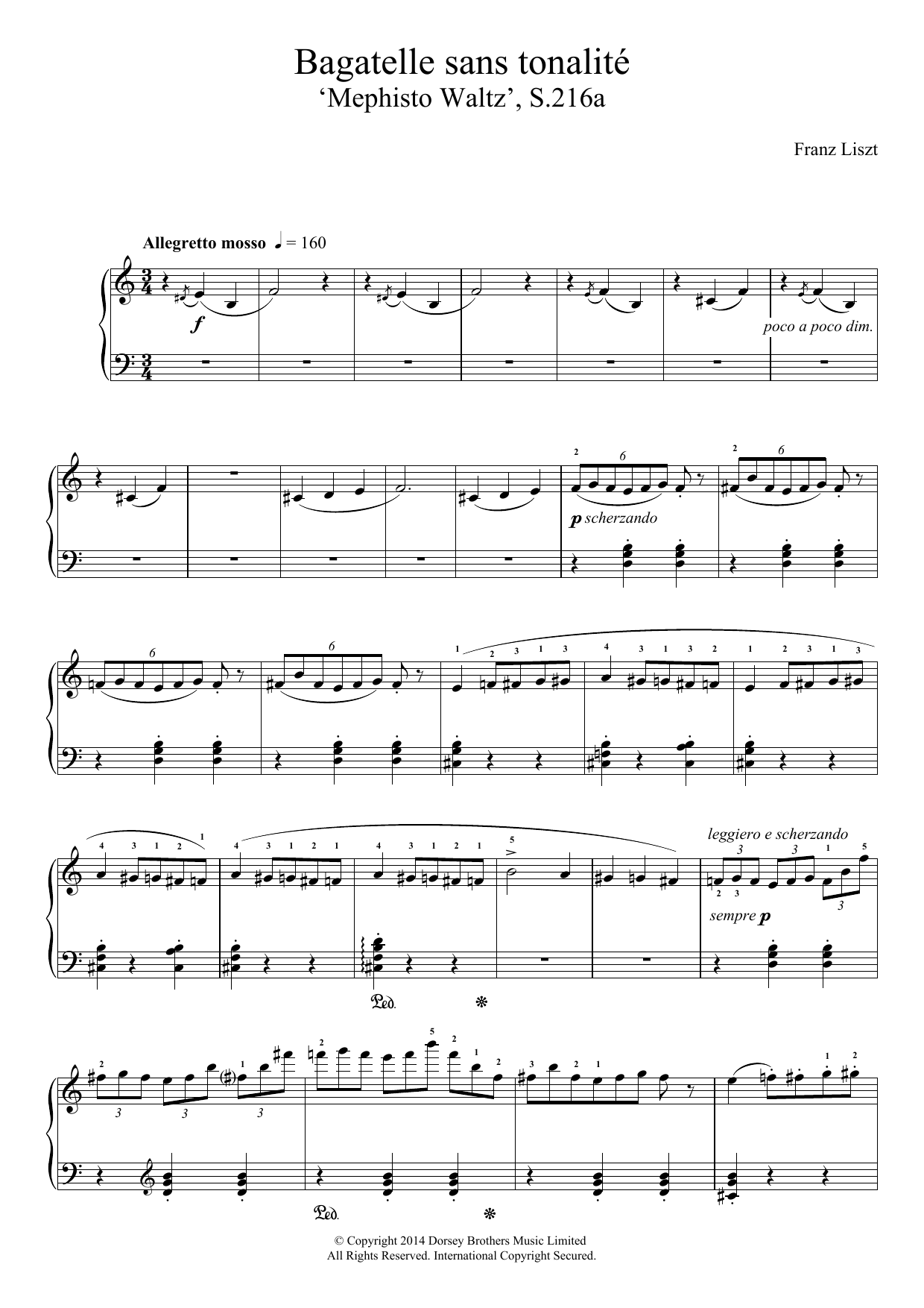 Franz Liszt Bagatelle Sans Tonalite (Fourth Mephisto Waltz) Sheet Music Notes & Chords for Piano - Download or Print PDF