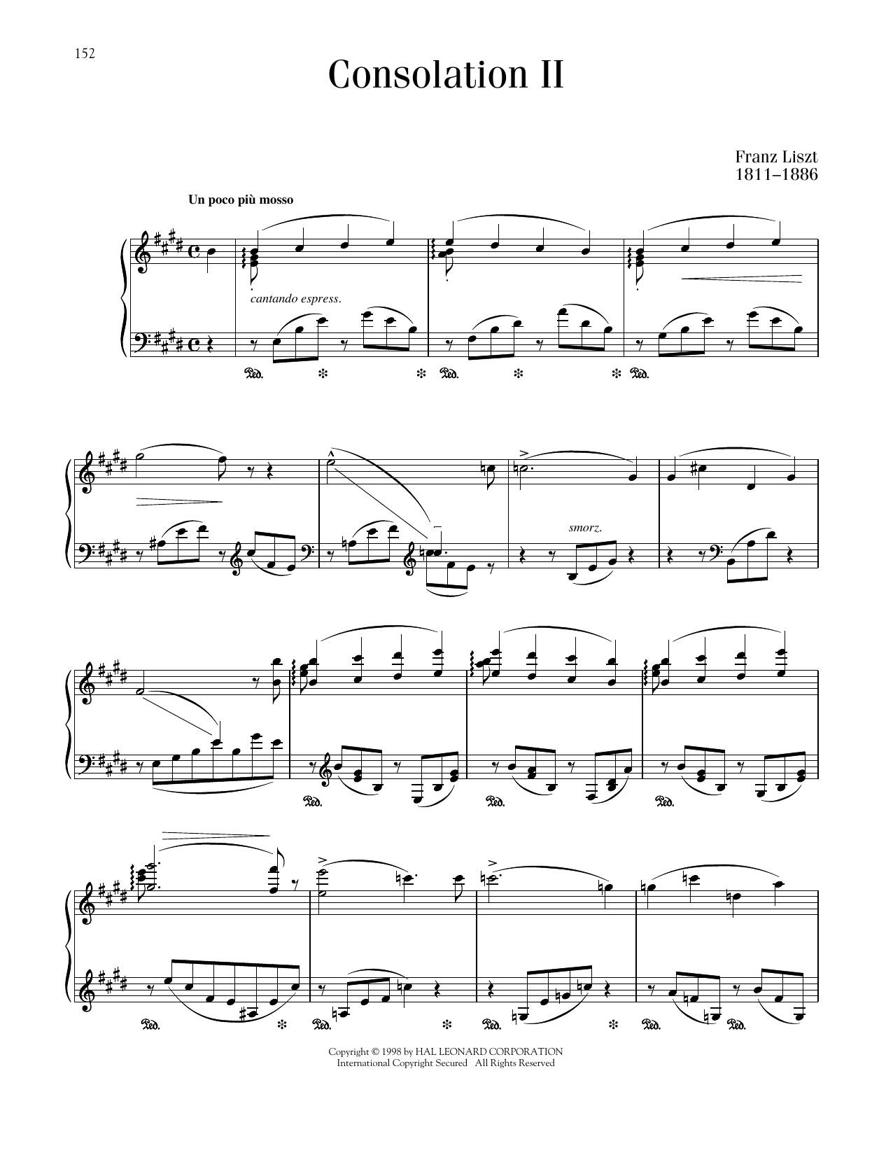 Franz Liszt Consolation No. 2 In E Major Sheet Music Notes & Chords for Piano Solo - Download or Print PDF