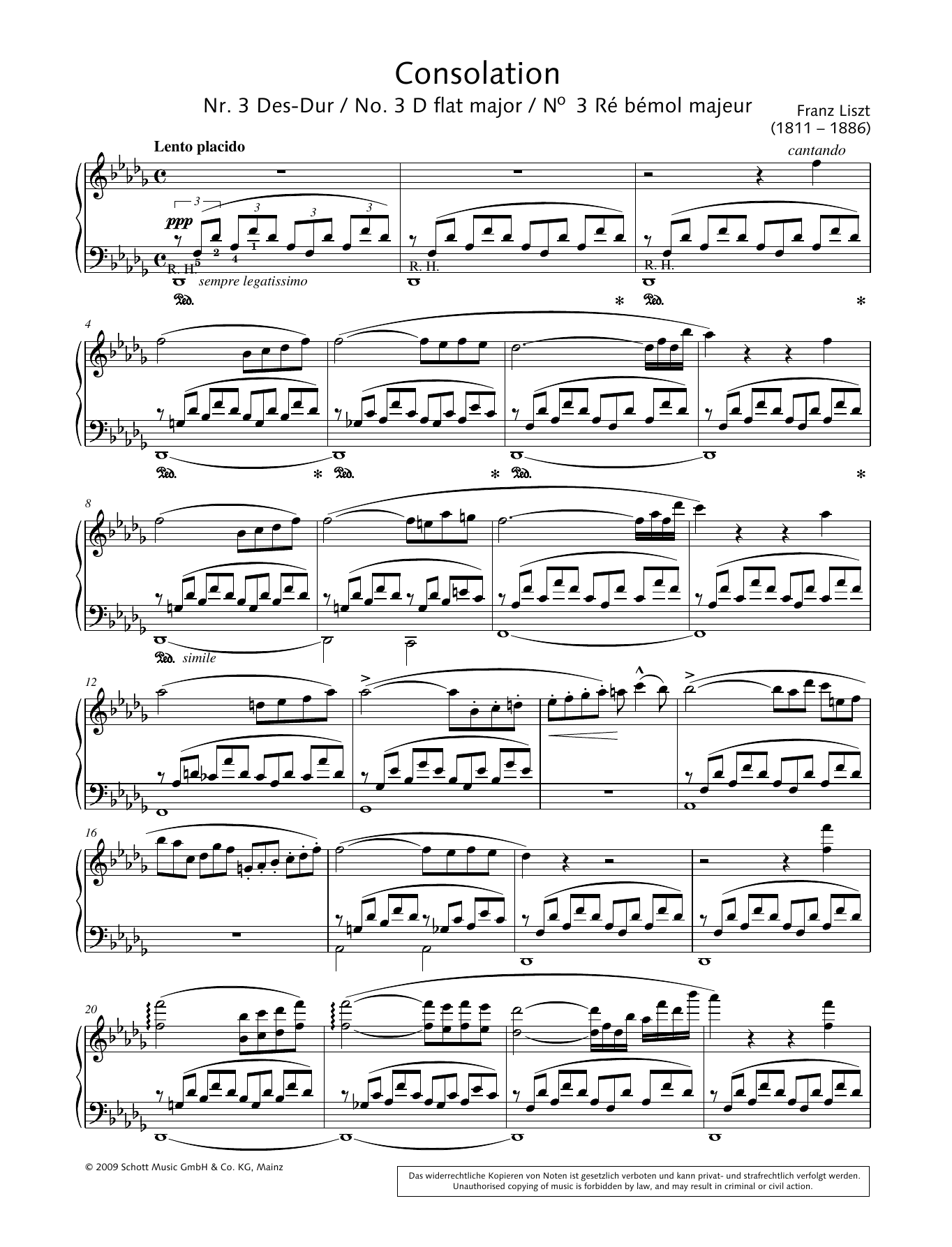 Franz Liszt Consolation No. 3 In D-Flat Major Sheet Music Notes & Chords for Educational Piano - Download or Print PDF
