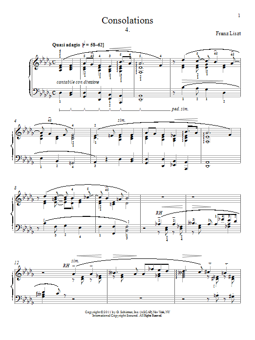 Franz Liszt Consolation No. 4 Sheet Music Notes & Chords for Piano - Download or Print PDF
