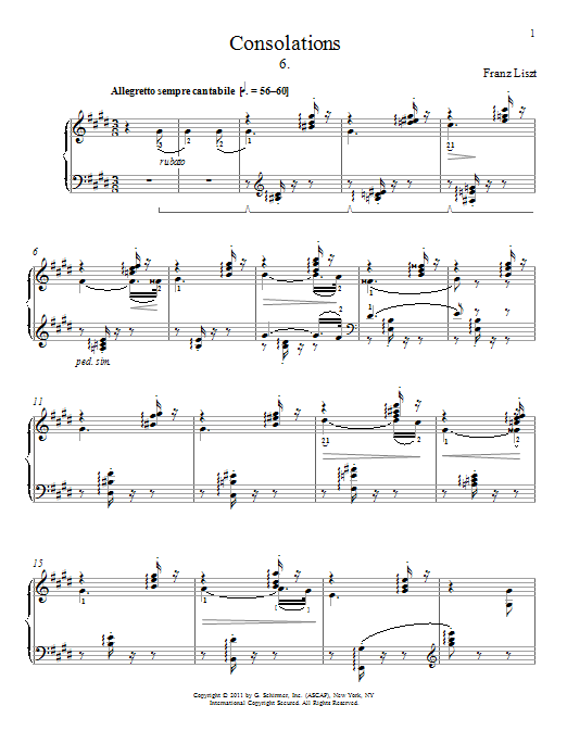Franz Liszt Consolation No. 6 Sheet Music Notes & Chords for Piano - Download or Print PDF
