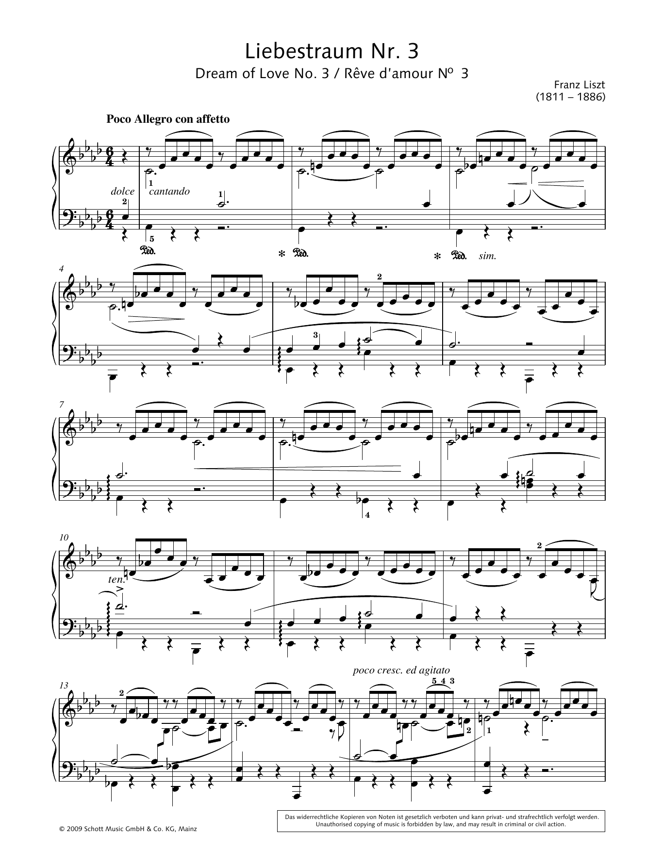 Franz Liszt Dream of Love No. 3 in A-flat major Sheet Music Notes & Chords for Piano Solo - Download or Print PDF