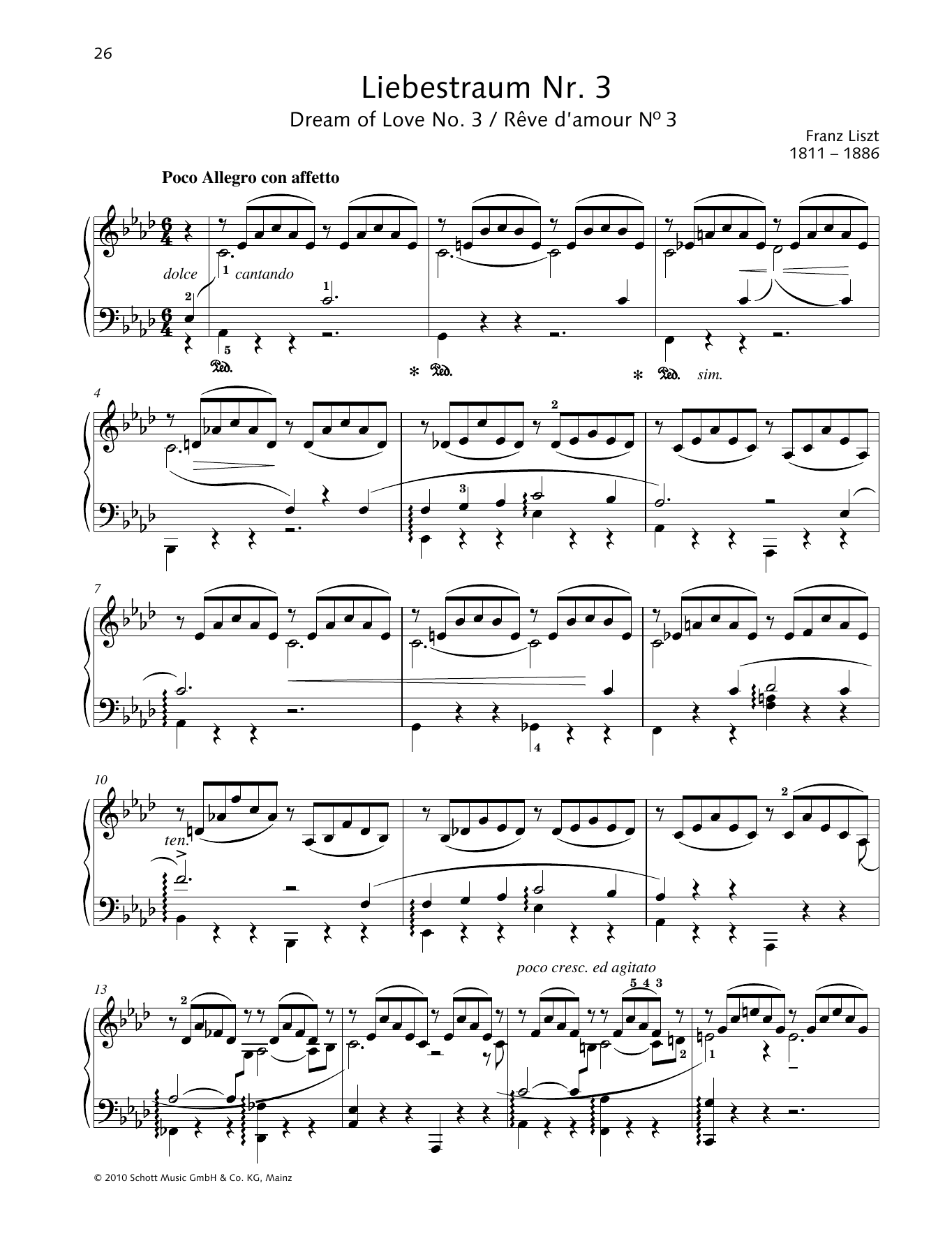 Franz Liszt Dream of Love No. 3 Sheet Music Notes & Chords for Piano Solo - Download or Print PDF