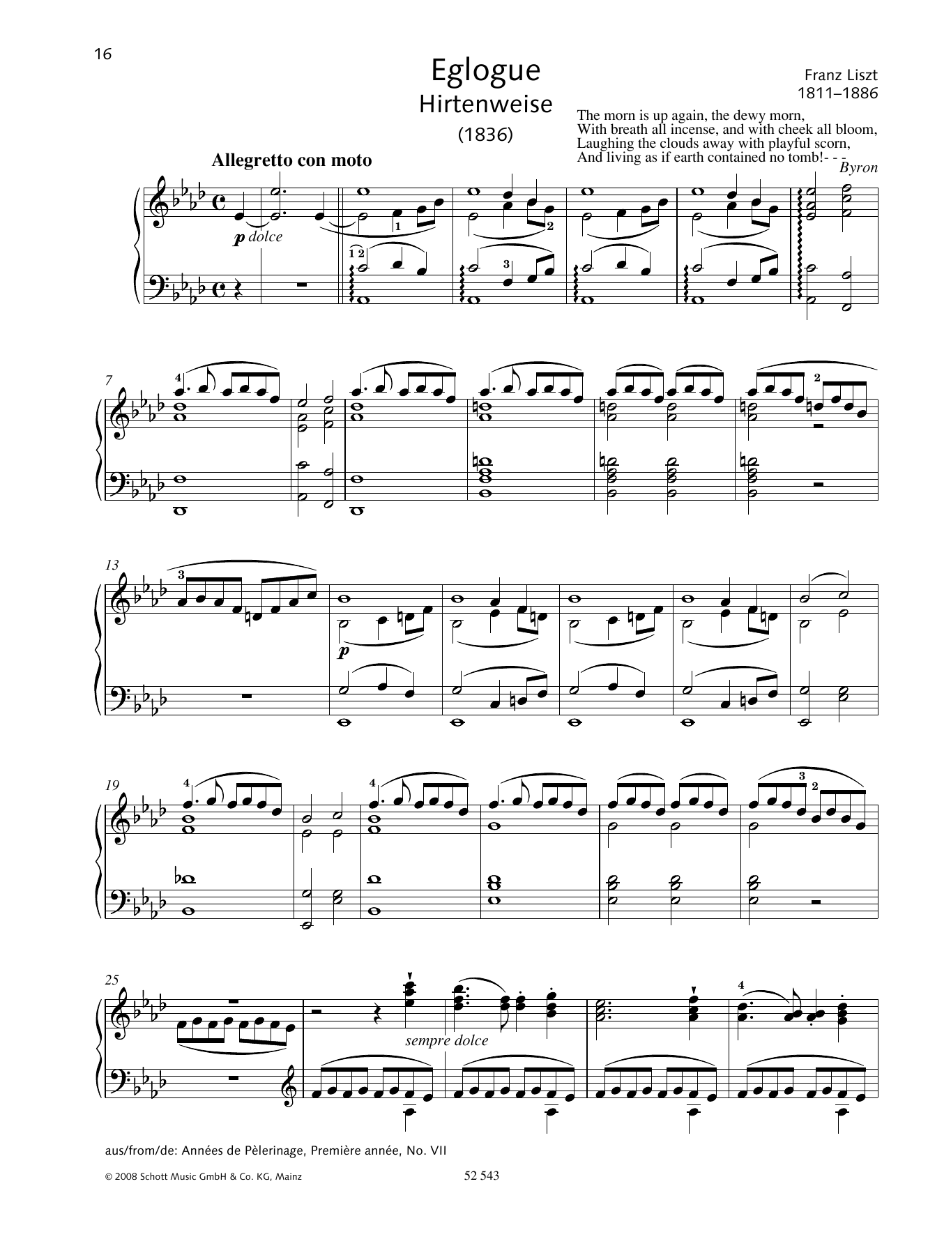 Franz Liszt Eglogue (Hirtenweise) Sheet Music Notes & Chords for Piano Solo - Download or Print PDF