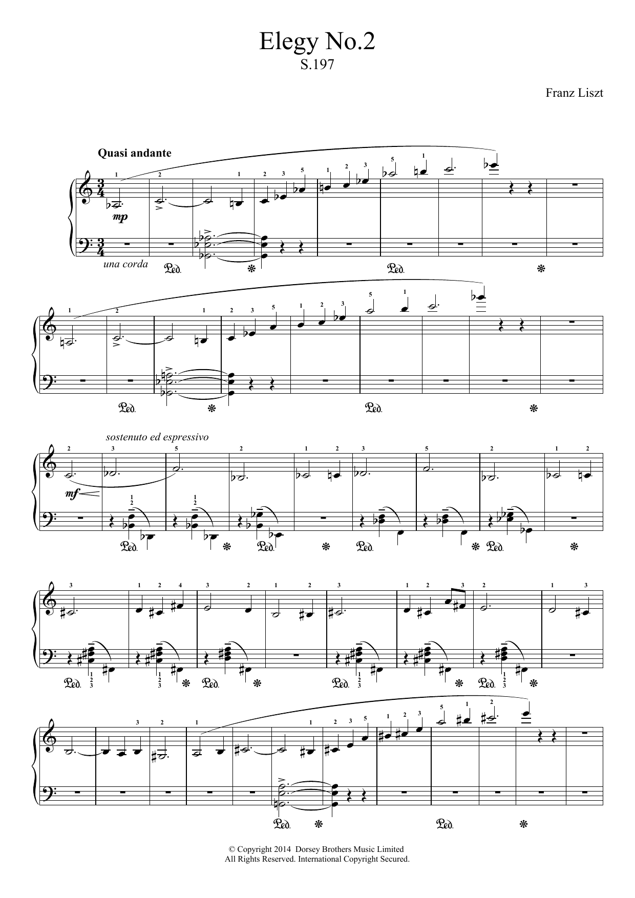 Franz Liszt Elegy No.2 Sheet Music Notes & Chords for Piano - Download or Print PDF