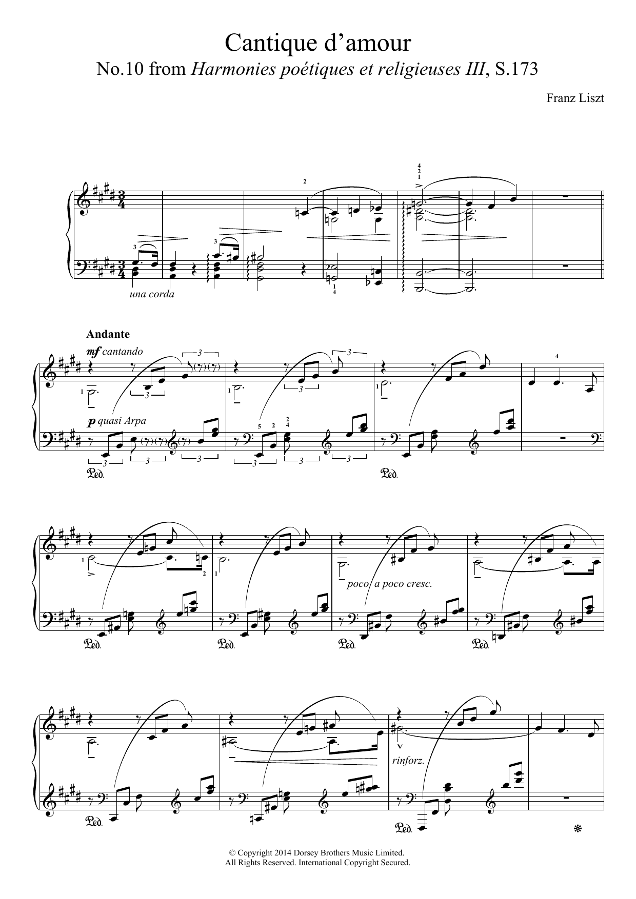 Franz Liszt Harmonies Poétiques Et Réligieuses For Piano No.10: Cantique D'amour Sheet Music Notes & Chords for Piano - Download or Print PDF