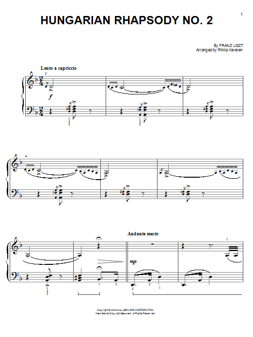 Franz Liszt Hungarian Rhapsody No. 2 (from Who Framed Roger Rabbit) (arr. Phillip Keveren) Sheet Music Notes & Chords for Easy Piano - Download or Print PDF