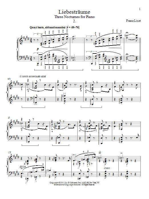 Franz Liszt Libestraum No. 2 Sheet Music Notes & Chords for Piano - Download or Print PDF