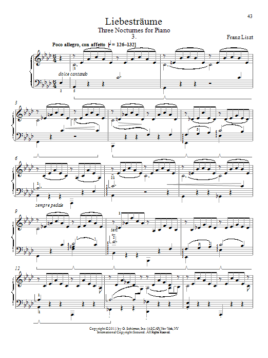 Franz Liszt Libestraum No. 3 Sheet Music Notes & Chords for Piano - Download or Print PDF