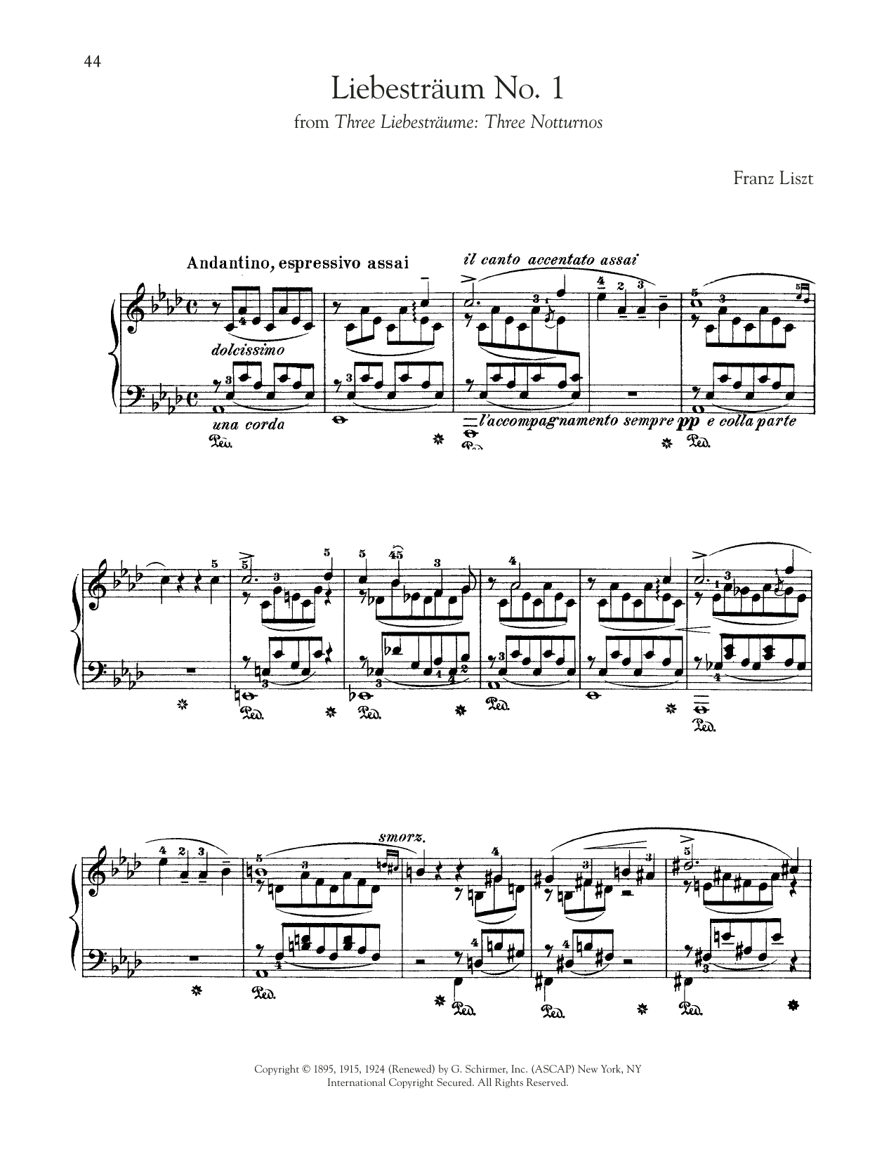 Franz Liszt Liebestraum No. 1 In A-Flat Major Sheet Music Notes & Chords for Piano Solo - Download or Print PDF