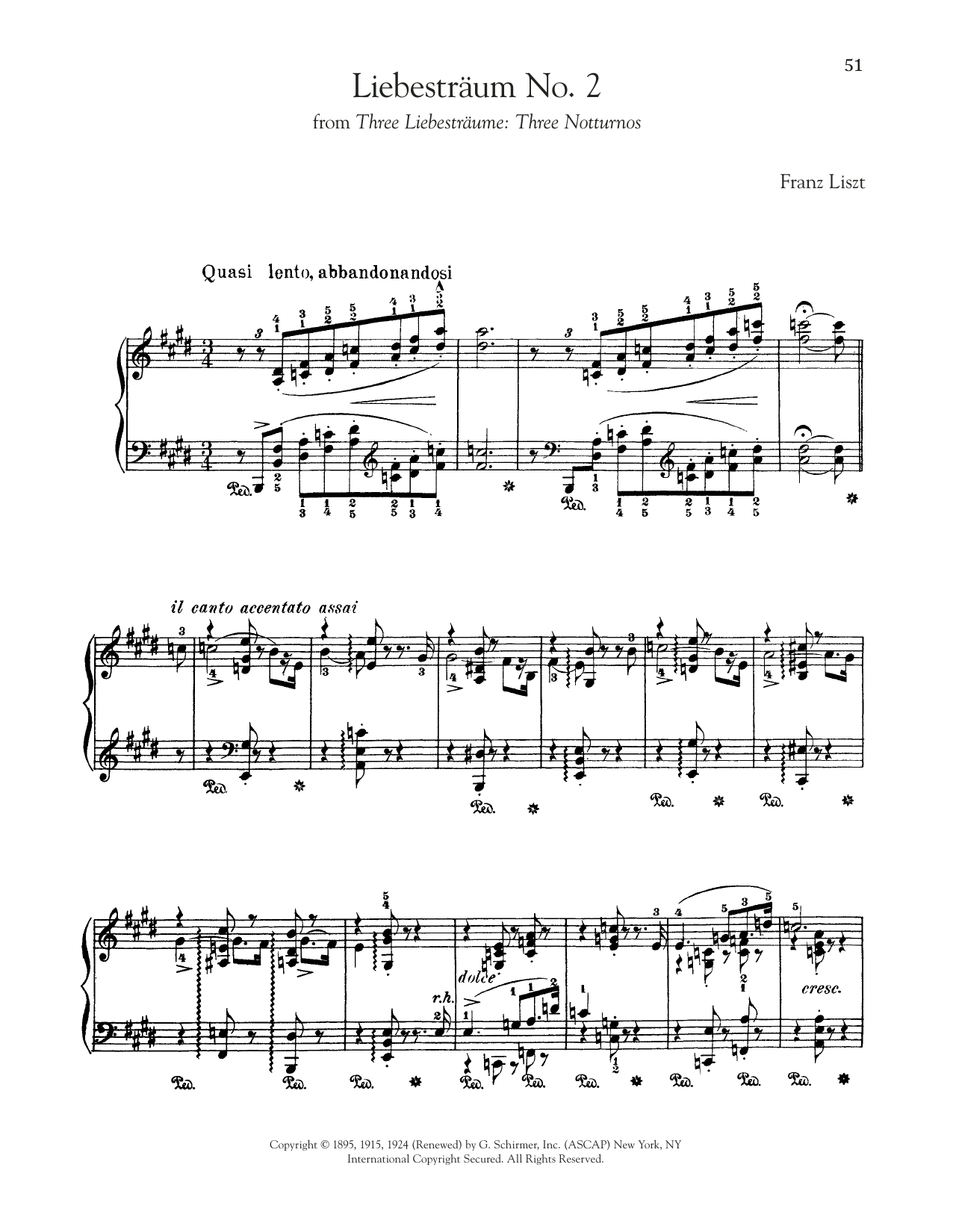 Franz Liszt Liebestraum No. 2 In E-Flat Major Sheet Music Notes & Chords for Piano Solo - Download or Print PDF