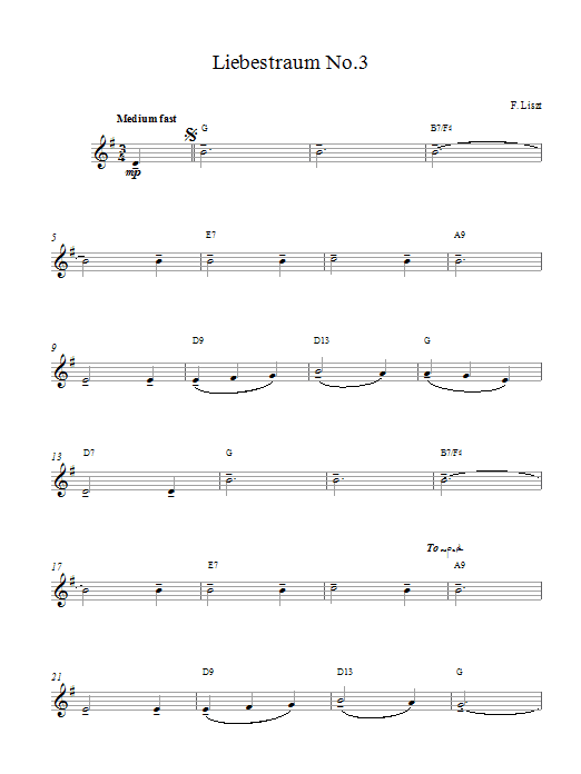 Franz Liszt Liebestraum No.3 (Dream Of Love) Sheet Music Notes & Chords for Melody Line & Chords - Download or Print PDF