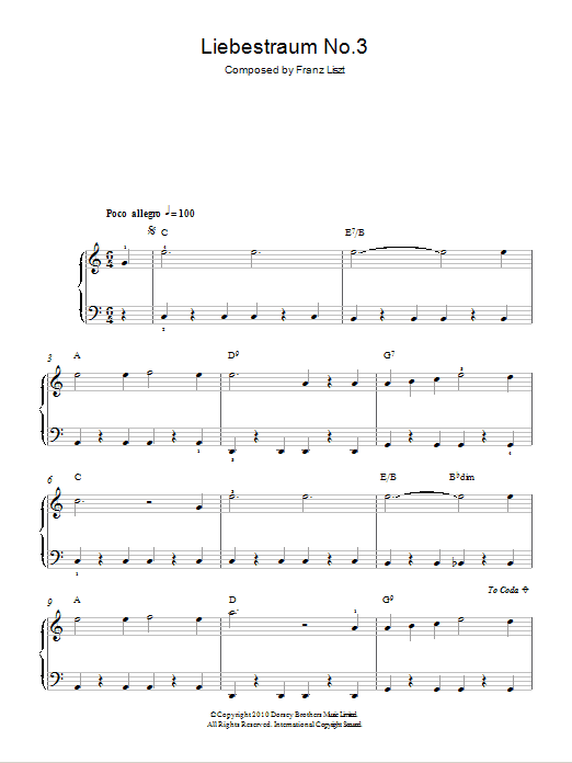 Franz Liszt Liebestraum, Notturno No. 3 (Love's Dream) Sheet Music Notes & Chords for Beginner Piano - Download or Print PDF
