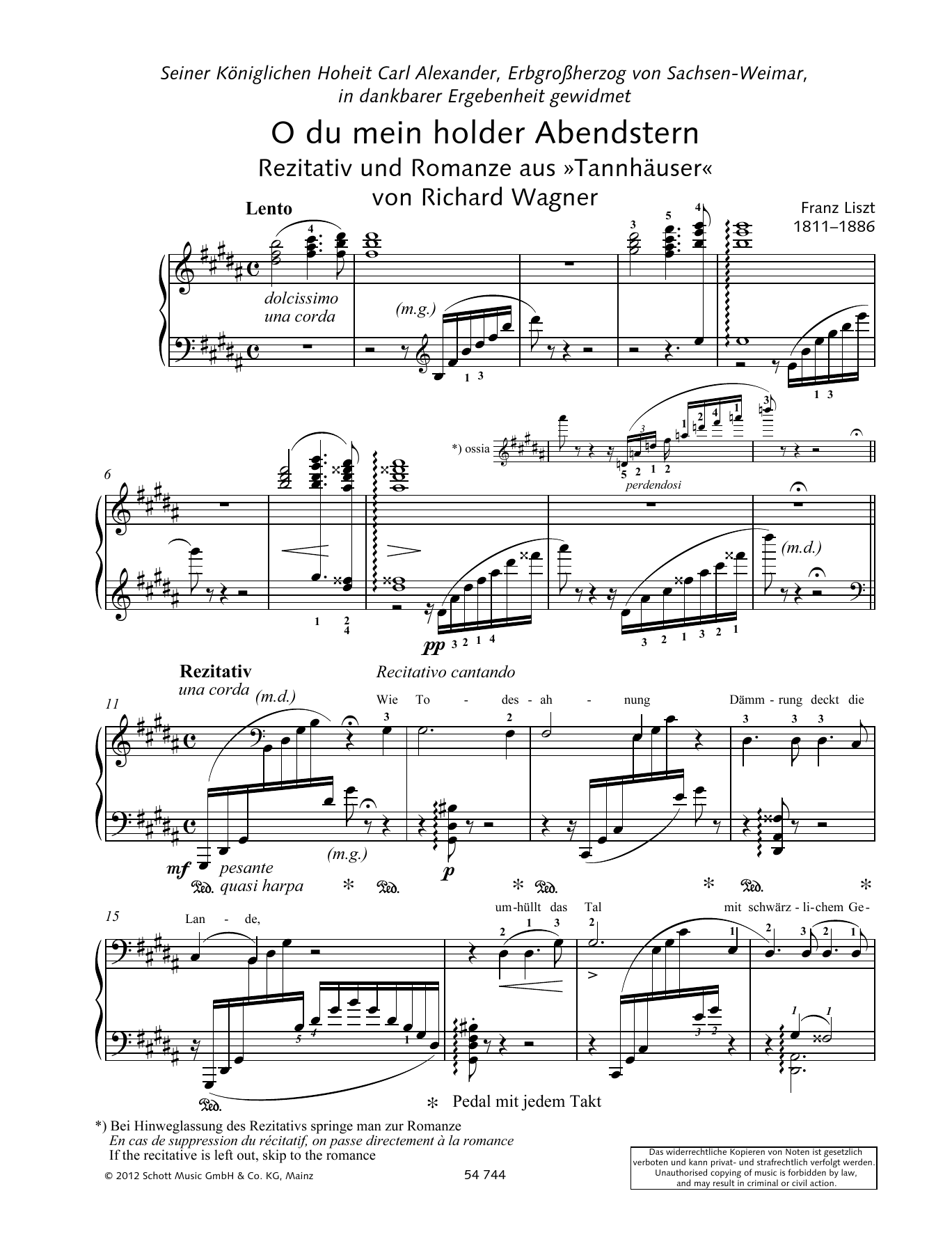 Franz Liszt O thou beloved evening star Sheet Music Notes & Chords for Piano Solo - Download or Print PDF