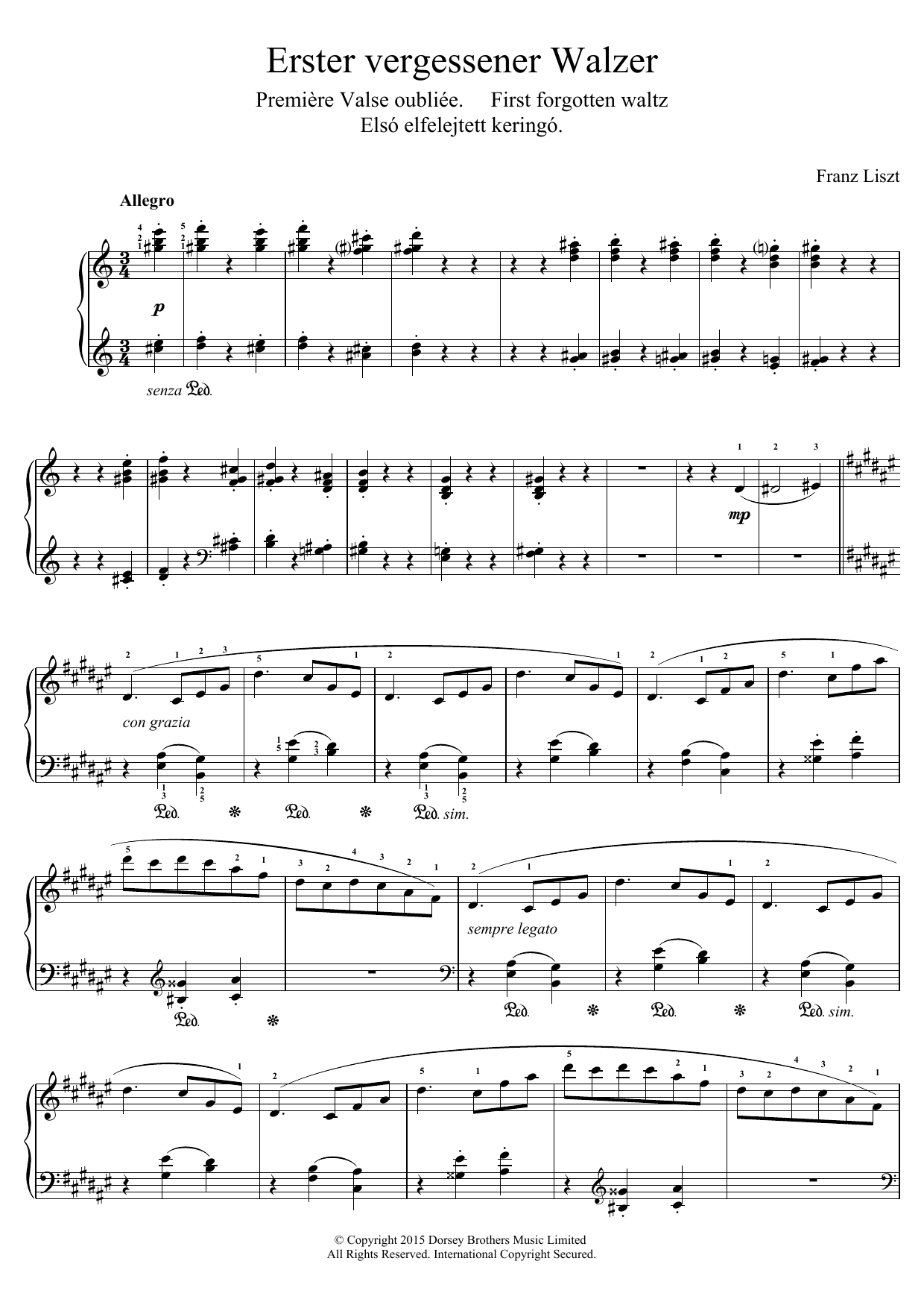 Franz Liszt Valse Oubliee No.1 Sheet Music Notes & Chords for Piano - Download or Print PDF