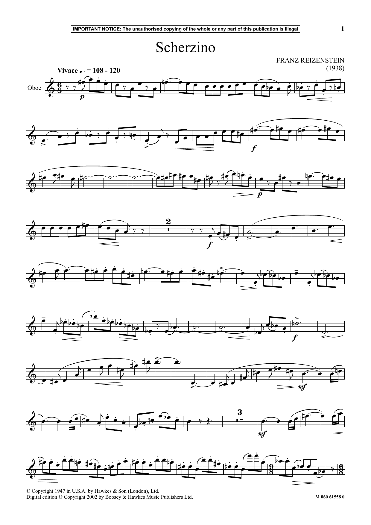 Franz Reizenstein Scherzino Sheet Music Notes & Chords for Instrumental Solo - Download or Print PDF