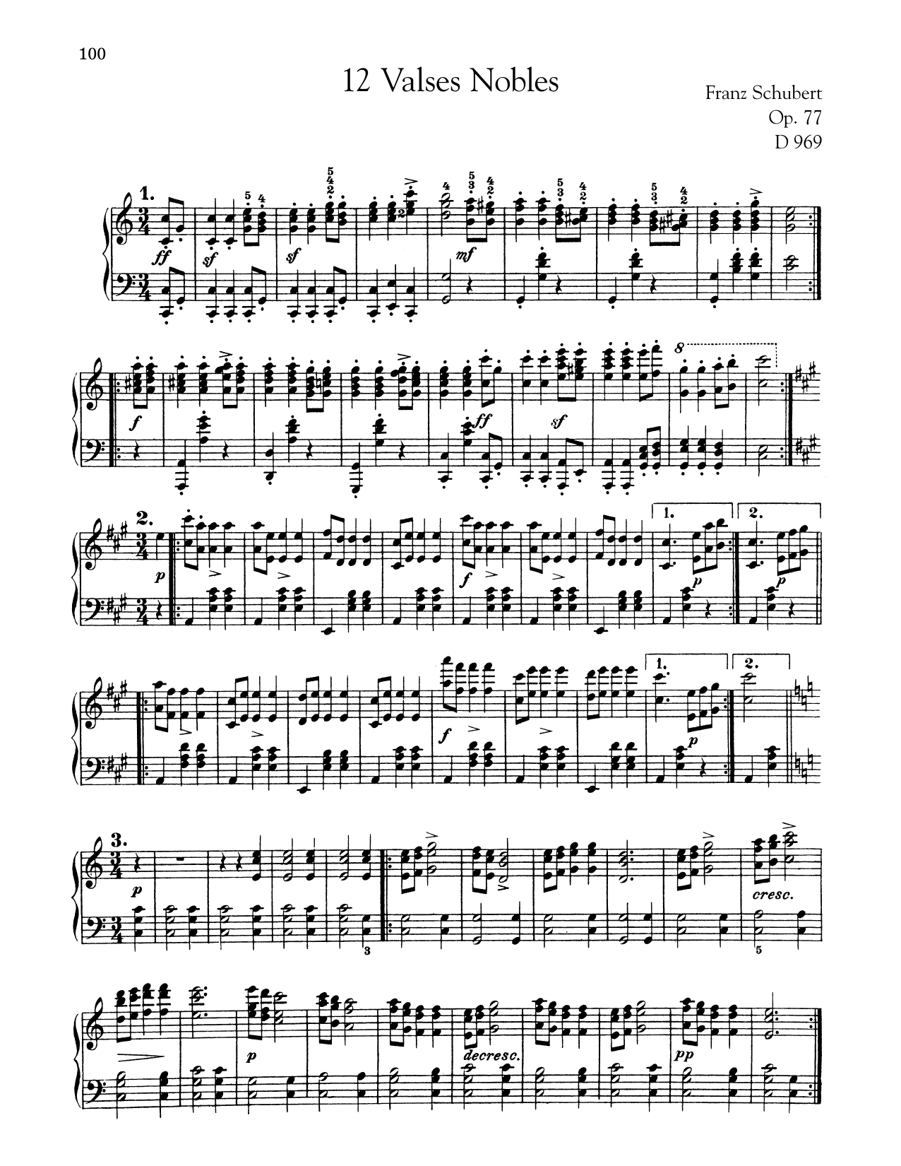 Franz Schubert 12 Valses Nobles, Op. 77, D. 969 Sheet Music Notes & Chords for Piano - Download or Print PDF