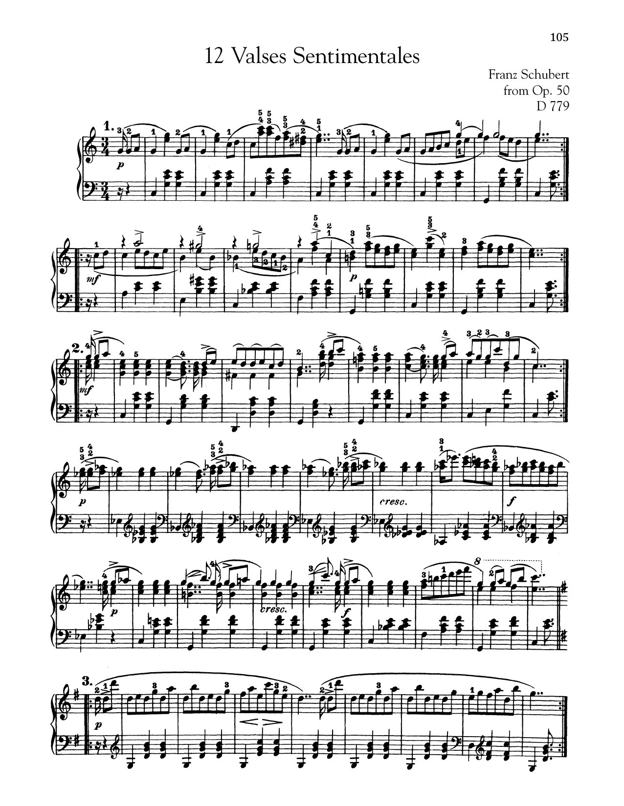 Franz Schubert 12 Valses Sentimentales, Op. 50, D. 779 Sheet Music Notes & Chords for Piano - Download or Print PDF