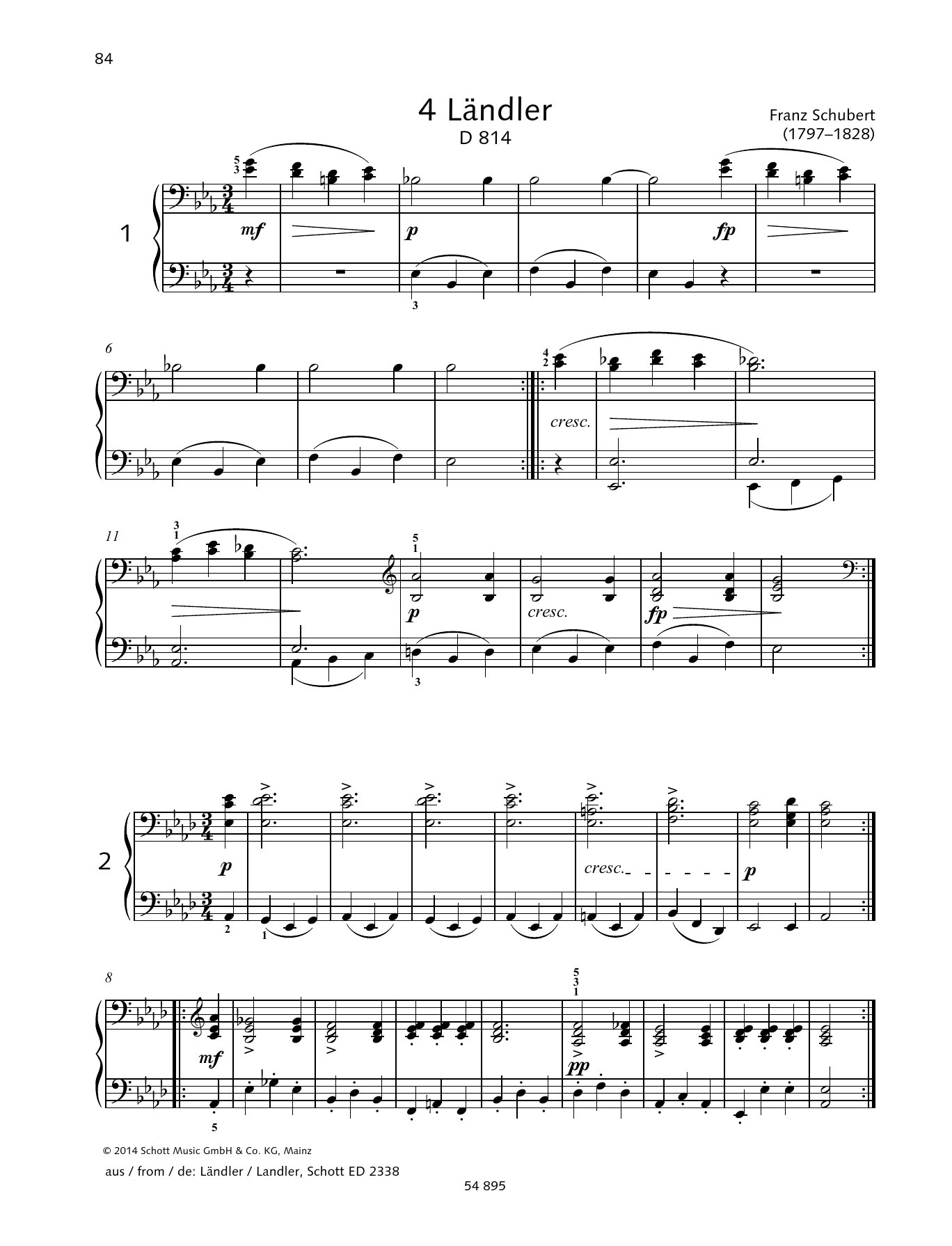 Franz Schubert 4 Landler Sheet Music Notes & Chords for Piano Duet - Download or Print PDF