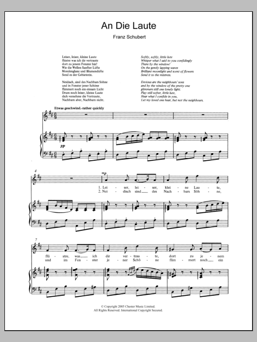 Franz Schubert An Die Laute (To The Lute) Op.81 No.2 Sheet Music Notes & Chords for Piano & Vocal - Download or Print PDF