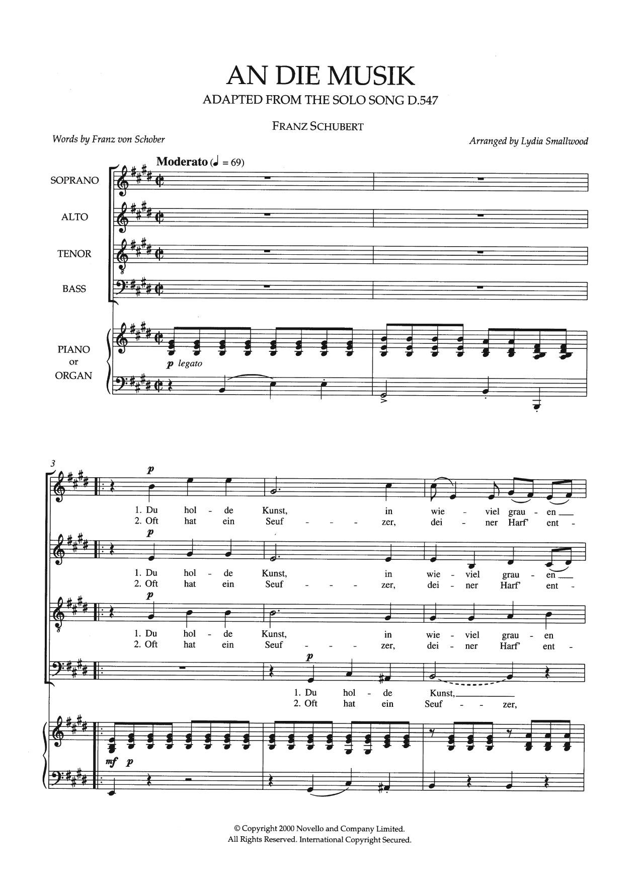 Franz Schubert An Die Musik (arr. Lydia Smallwood) Sheet Music Notes & Chords for Choir - Download or Print PDF