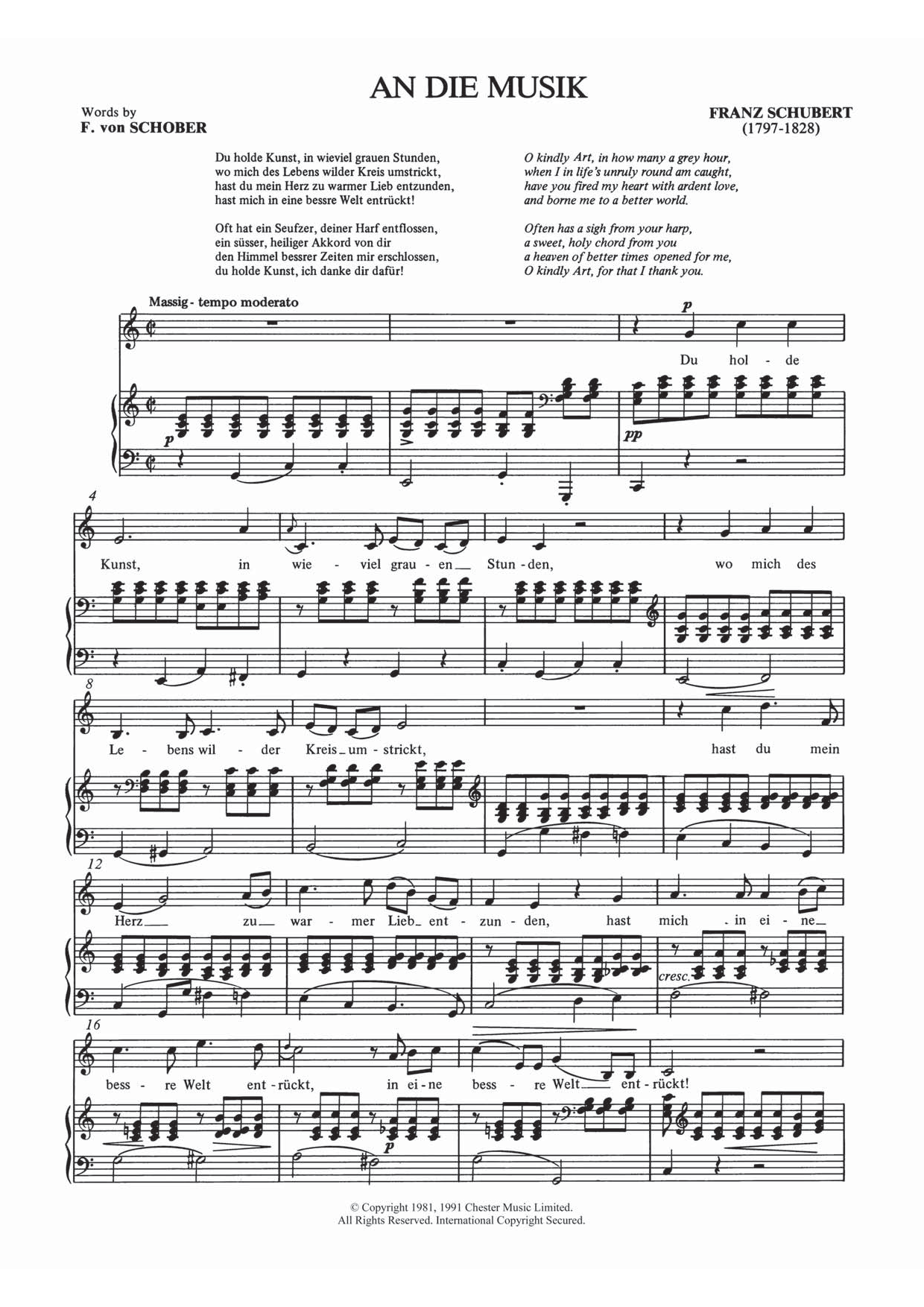 Franz Schubert An Die Musik Sheet Music Notes & Chords for Piano & Vocal - Download or Print PDF
