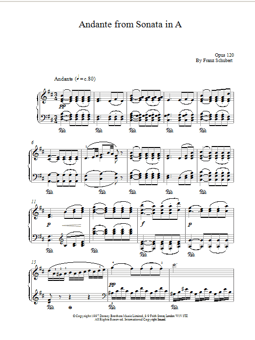 Franz Schubert Andante From Sonata In A Sheet Music Notes & Chords for Piano - Download or Print PDF