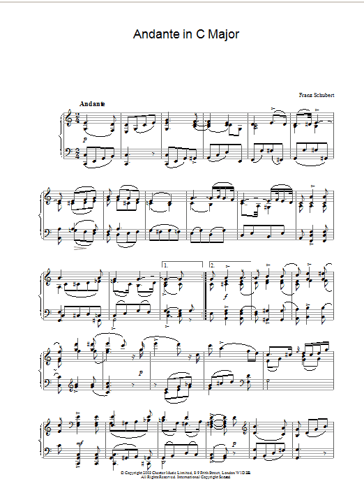 Franz Schubert Andante in C Major Sheet Music Notes & Chords for Piano - Download or Print PDF