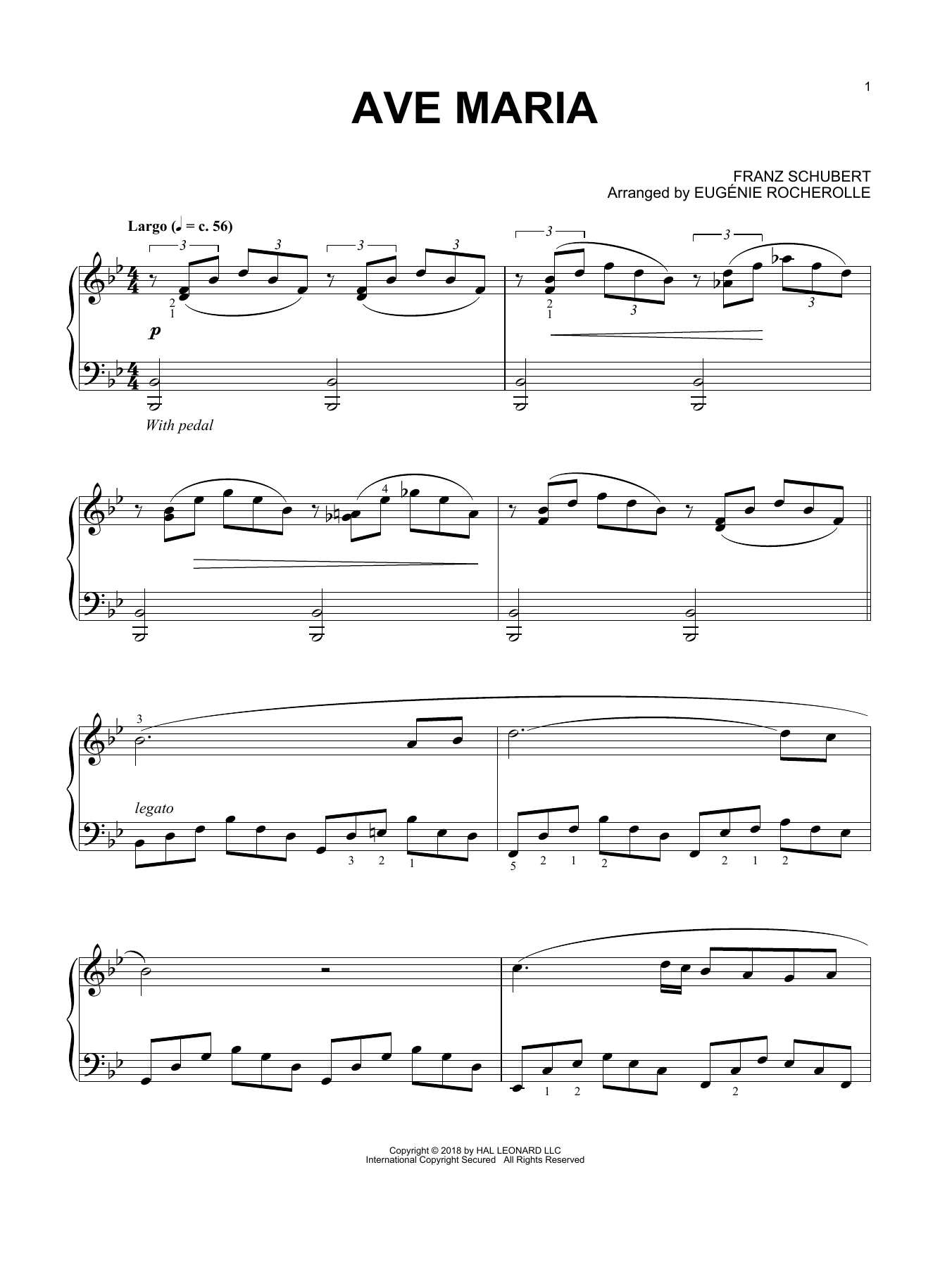 Franz Schubert Ave Maria (arr. Eugénie Rocherolle) Sheet Music Notes & Chords for Piano - Download or Print PDF