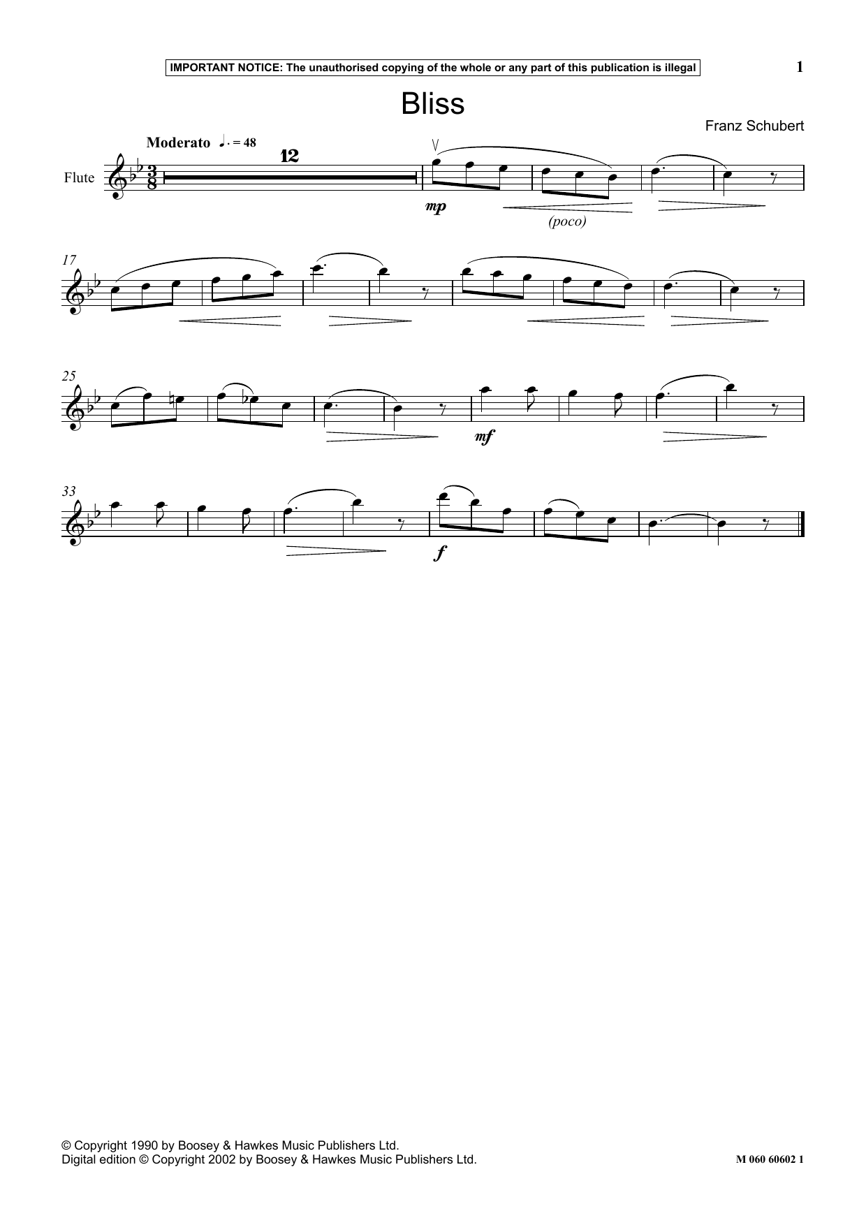 Franz Schubert Bliss Sheet Music Notes & Chords for Instrumental Solo - Download or Print PDF