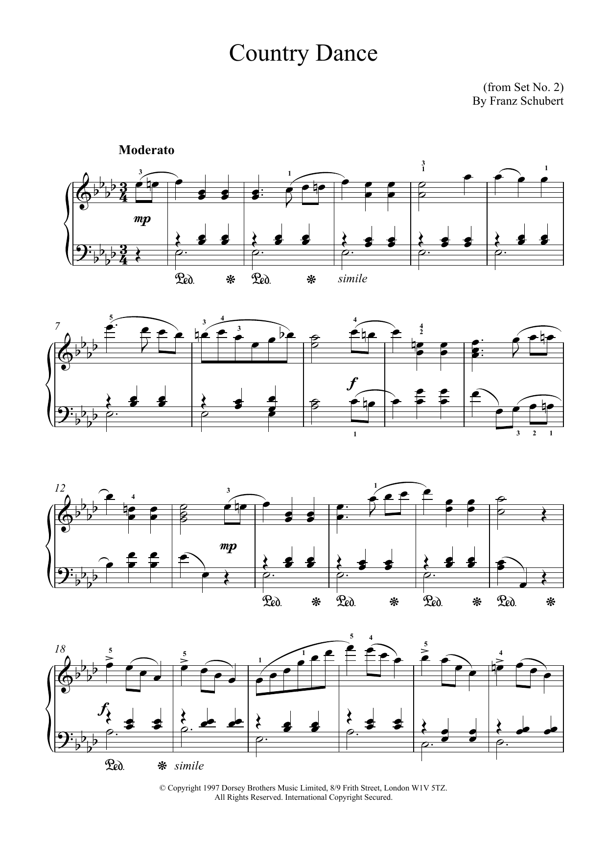 Franz Schubert Country Dance Sheet Music Notes & Chords for Piano - Download or Print PDF
