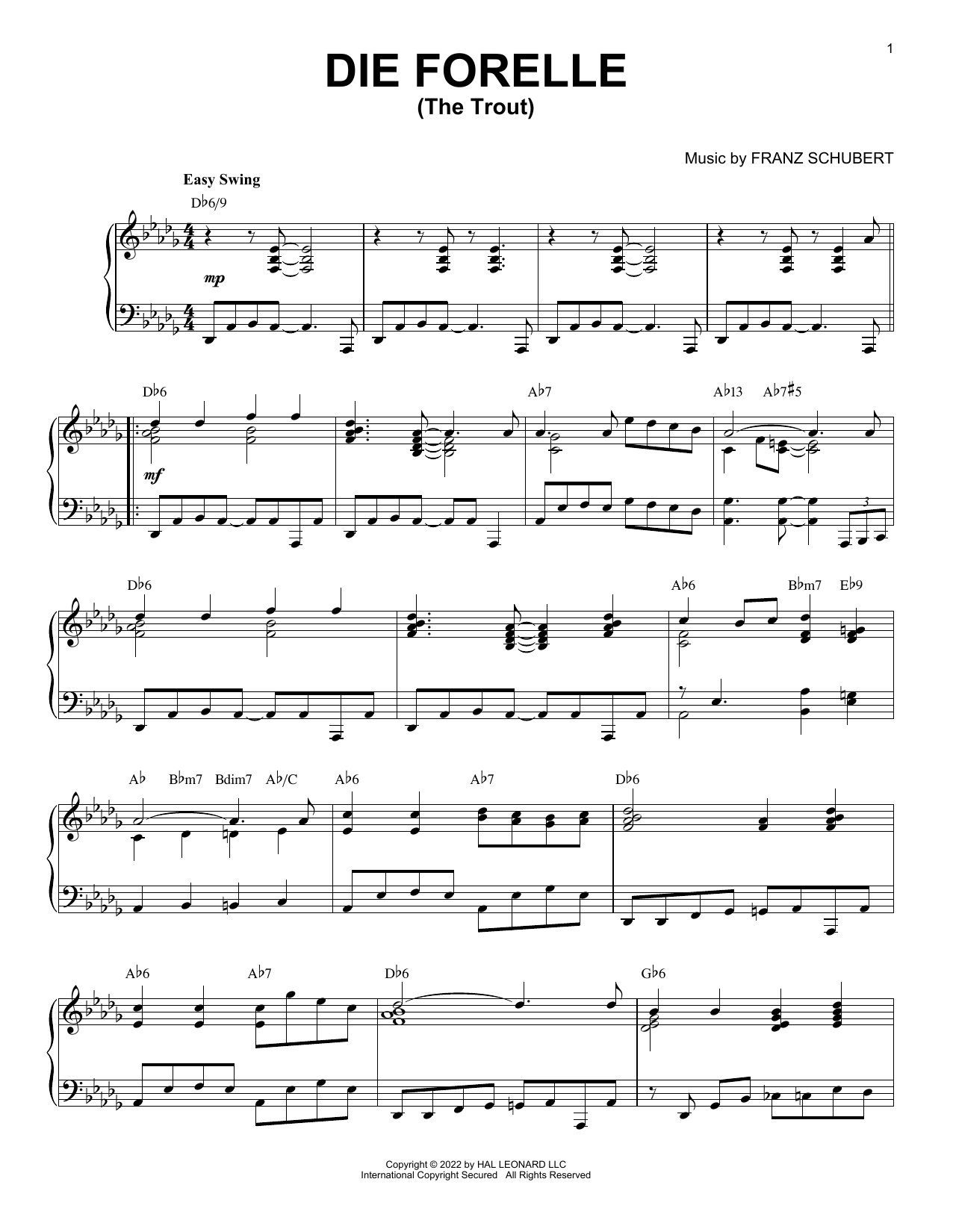 Franz Schubert Die Forelle [Jazz version] (arr. Brent Edstrom) Sheet Music Notes & Chords for Piano Solo - Download or Print PDF