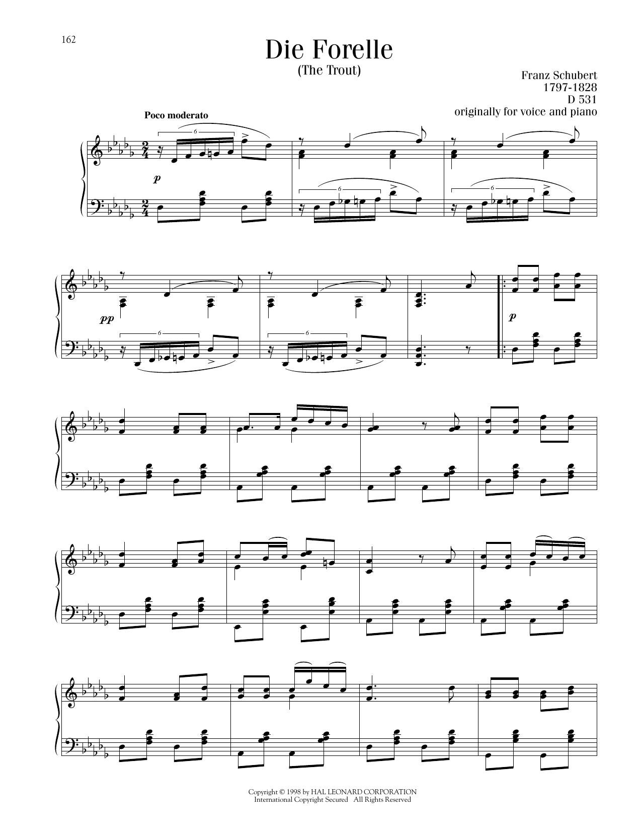 Franz Schubert Die Forelle Sheet Music Notes & Chords for Piano Solo - Download or Print PDF