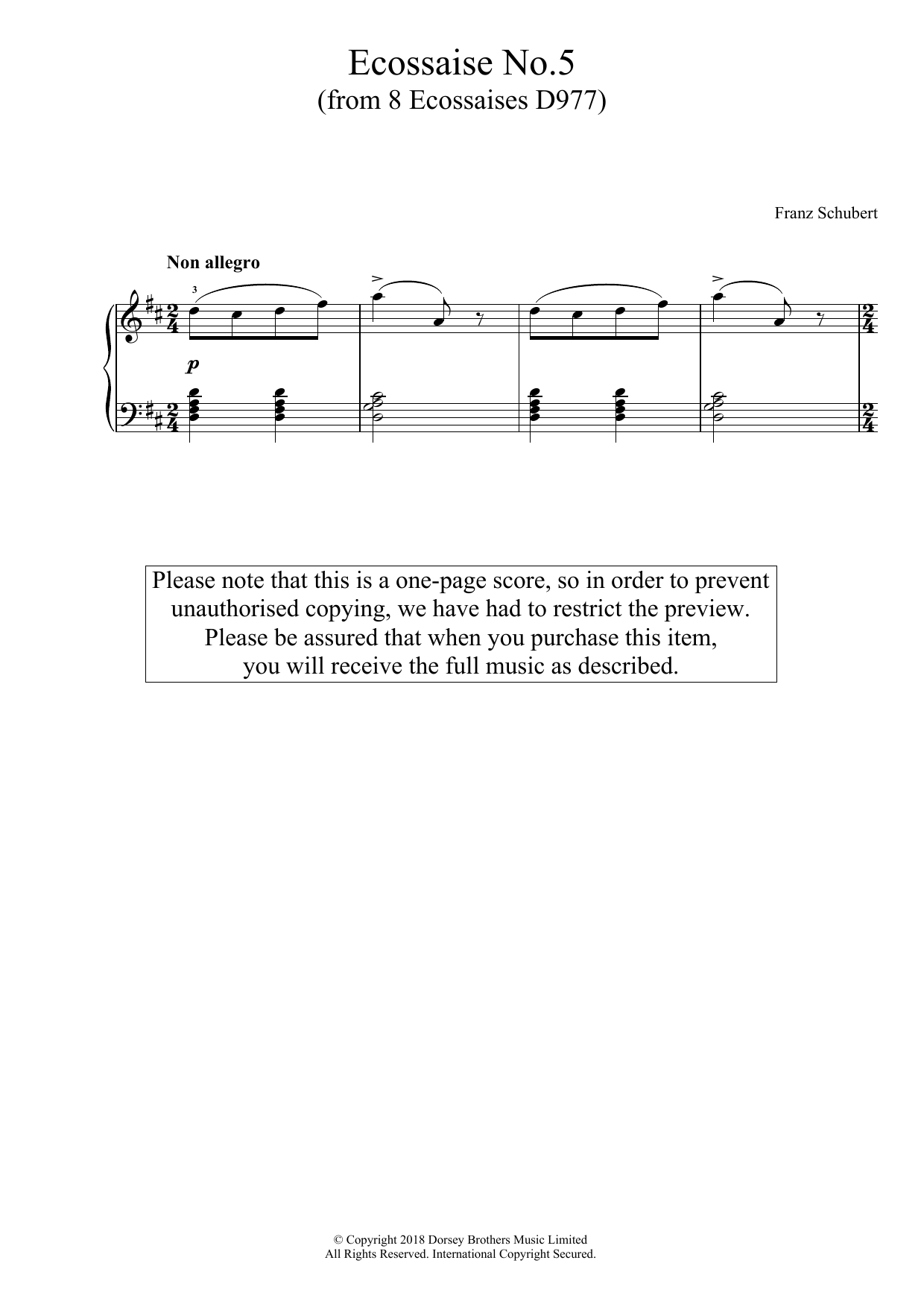 Franz Schubert Ecossaise No. 5 (from 8 Ecossaises D977) Sheet Music Notes & Chords for Piano - Download or Print PDF